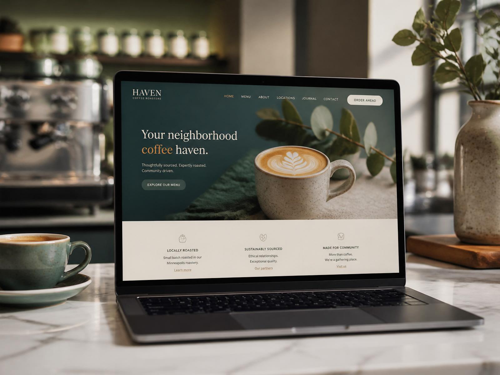 A beautifully designed local business website displayed on a laptop